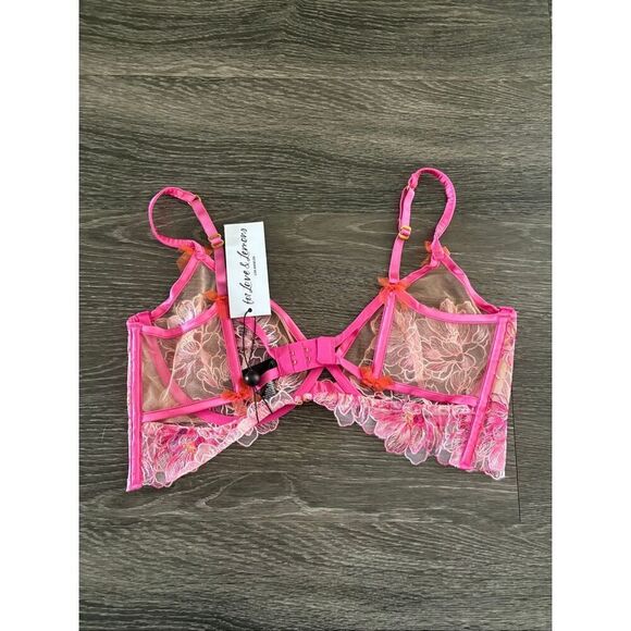 NWT For Love & Lemons Hibiscus Embroidery Pink Floral Underwire Bra Size 38C - Picture 4 of 6
